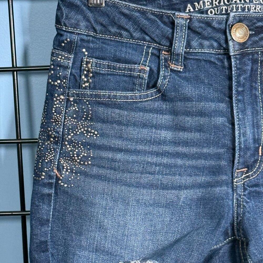 American Eagle Embellished Denim Shorts Womens 4 Blue Stretch Festival‎ Boho - Picture 4 of 10